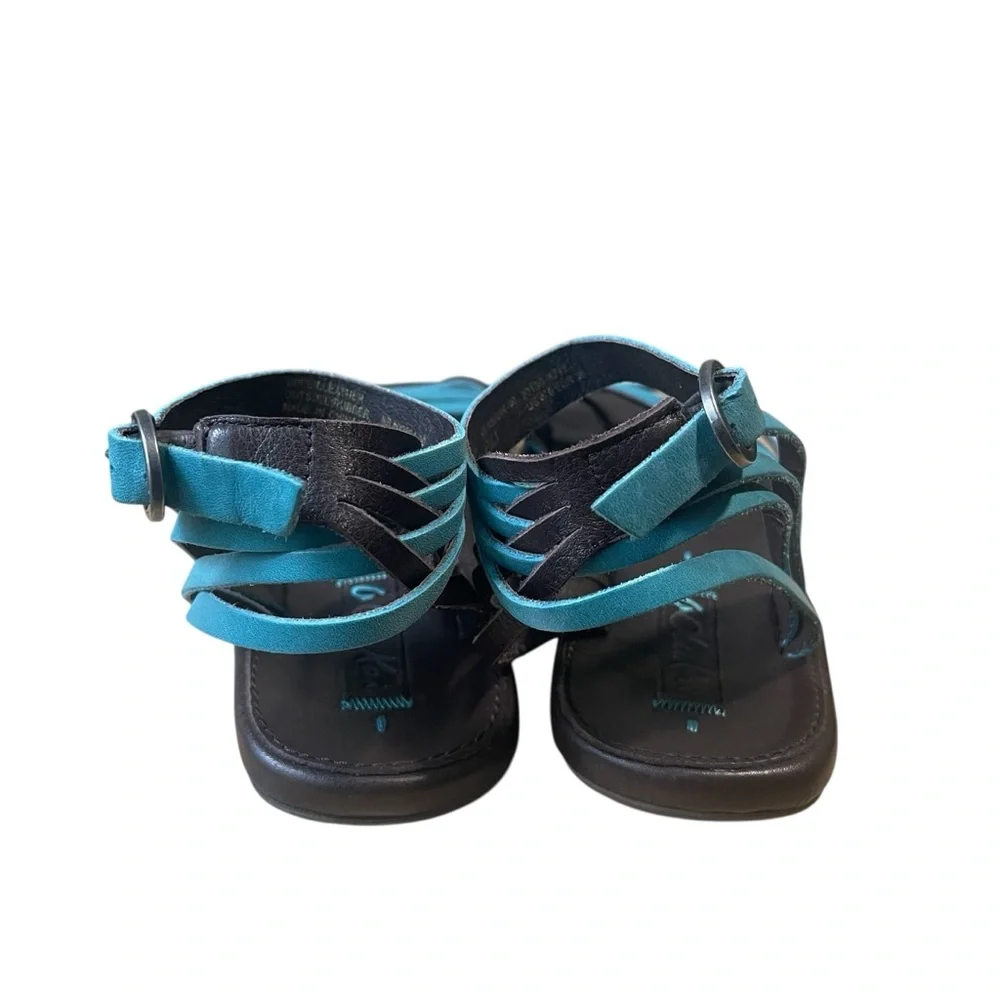 Olukai Leather Beach Sandal Wet Grip Sole Brown & Turquoise Blue Size 6